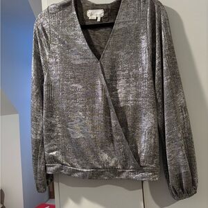 Anthropologie Metallic Silver Knit Top
